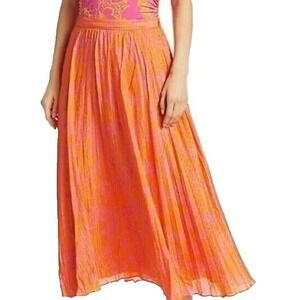 Tanya Taylor BOHO Maxi Skirts Size 16 Orange Floral Pleated Casual NEW